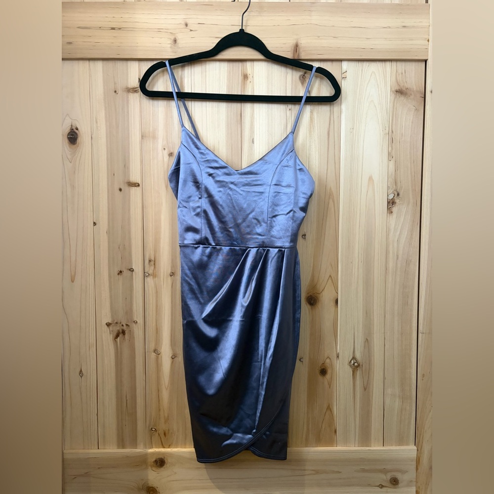 Lulu's Shimmery Slate Satin Slip Dress